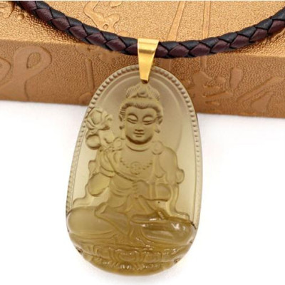 Vòng cổ dây da Đại Thế Chí Bồ Tát đá Obsidian 5cm - phật bản mệnh tuổi Mùi, tuổi Thân