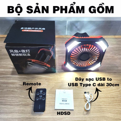 Quạt mini tích điện treo lều tích hợp sạc điện thoại gấp gọn cắm trại, camping, dã ngoại, du lịch, picnic ngoài trời pin 10.000mAh Legaxi