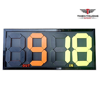 Bảng thay người bóng đá 4 số bằng nhựa, chữ số hiển thị cả 2 mặt từ 00 đến 99 và đạt tiêu chuẩn thi đấu môn bóng đá.