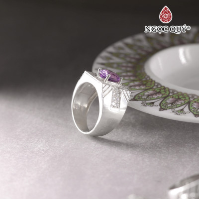 Nhẫn bạc nam mặt đá thạch anh tím Ni20 mệnh hỏa. thổ - Ngọc Quý Gemstones