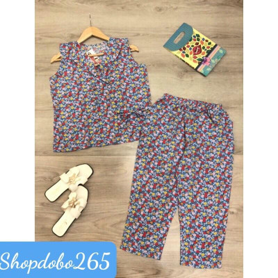 Đồ bộ nữ,đồ ngủ mặc nhà lửng 9 tấc sát nách vải lụa BL 121 họa tiết hoa nhí size 47-60kg.