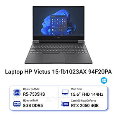 Laptop HP Gaming Victus 15-fb1023AX 94F20PA (R5 7535HS/ 8GB/ 512GB SSD/ RTX 2050 4GB/ 15.6 inch FHD/ 144Hz/ Win11/ Silver) - Hàng Chính Hãng