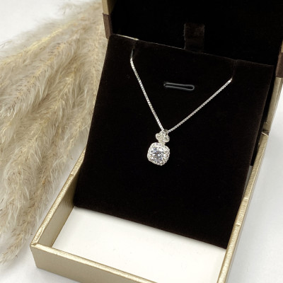 Dây Chuyền Bạc Nữ Đính Đá CZ Cao Cấp Dây Vuông Bạc Hiểu Minh DMD558