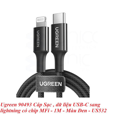 Ugreen UG90493US532TK 1M màu đen có chip MFi Cáp sạc - truyền dữ liệu USB-C sang lightning - HÀNG CHÍNH HÃNG