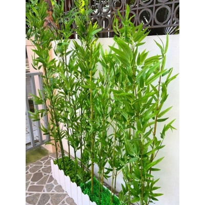 Trúc giả trang trí Set 20 cây trúc xịn nhiều lá kèm 2,5m chậu hàng rào - Cây giả, hoa lụa Decor trang trí nhà cửa