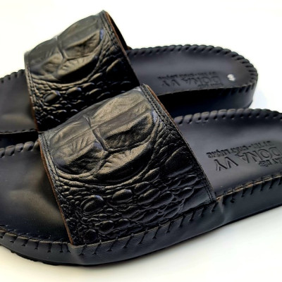 Dép quai ngang nam da bò thật 100% DONAVY thiết kế quai lưng cá sấu nổi bật bắt mắt đế cao su cao cấp DBH