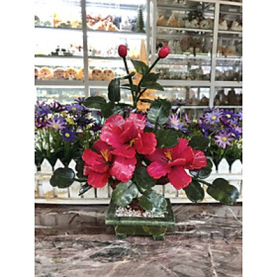 Cây Hoa Trà phong thủy đá cẩm thạch huyết trang trí bàn làm việc - Cao 30 cm