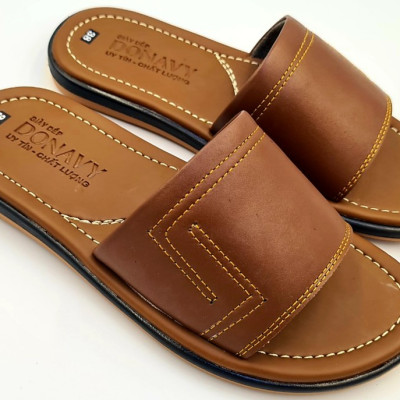 Dép nam quai ngang da bò DONAVY cao cấp thiết kế 2 chữ L bắt mắt may full quai và đế bao đi mưa DQN2L