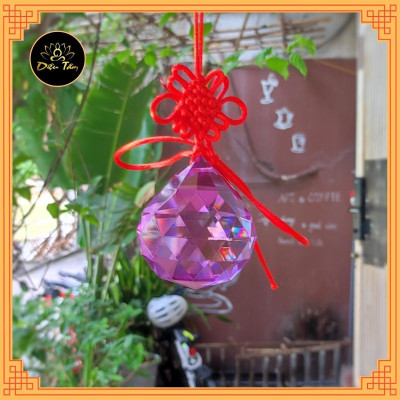 Quả cầu treo pha lê phong thuỷ đa giác nhiều màu có dây treo tâm kết 