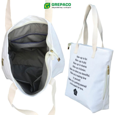 Túi Tote Nữ Grepaco Xách Vải Bố Canvas Cao Cấp In Chữ Đẹp Đeo Chéo Vai Có Khóa Kéo Nhiều Ngăn Dùng Đi Học, Làm Công Sở, Du Lịch Phong Cách Thời Trang Hàn Quốc - Tặng Túi Đựng Mỹ Phẩm