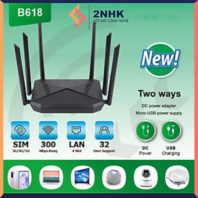 Phát wifi từ sim 4G B618 tích hợp 6 ăngten, bộ phát wifi 4G LTE  có 4 cổng WAN/LAN, 6 ăngten Siêu Khỏe - hàng chính hãng