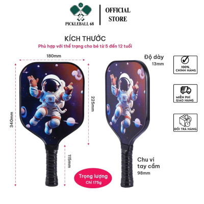 [Hoả tốc Hà Nội] Vợt pickleball trẻ em sợi thuỷ tinh siêu nhẹ, tay cầm chống trơn trượt, bề mặt fiber glass - Hàng chính hãng