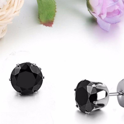 Bông Tai Nam Đá Đen Chất Liệu Thép Titan Không Rỉ TT 0684 - 1 Cặp