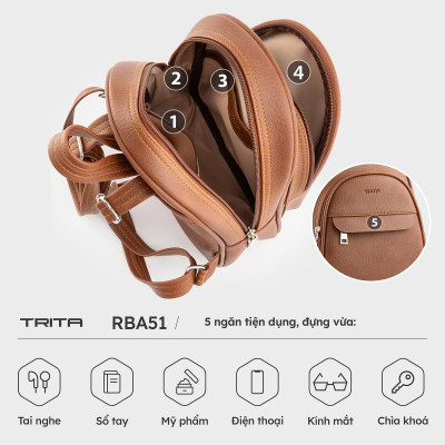 Balo Trita ( Thời trang nữ đa ngăn tiện dụng cỡ trung - Balo da RBA51 )