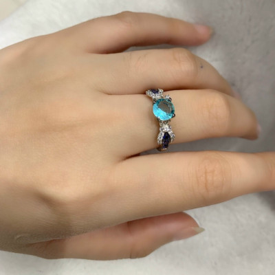 Nhẫn Bạc Ý Đính Đá Alpanite và CZ Blue