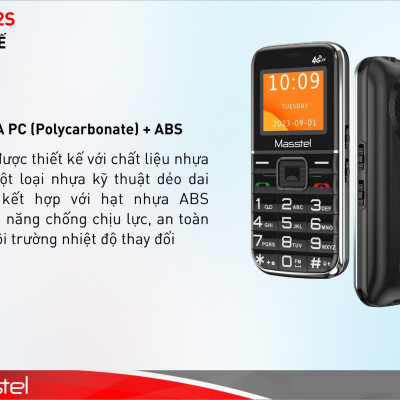 Điện thoại người già Masstel Fami 12S 4G(LTE) , Bàn phím chữ số to, Loa lớn , Máy viền thép chắc chắn - Hàng chính hãng
