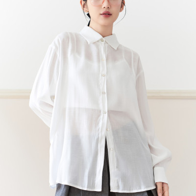 DOTTIE - Áo sơ mi tay dài rã đô nữ - Trắng - T0513