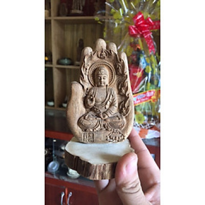 Tượng phật A Di Đà phong thủy gỗ trầm hương tốc tự nhiên cầu bình an, may mắn, sức khoẻ và tài lộc để bàn làm việc, taplo xe ô tô