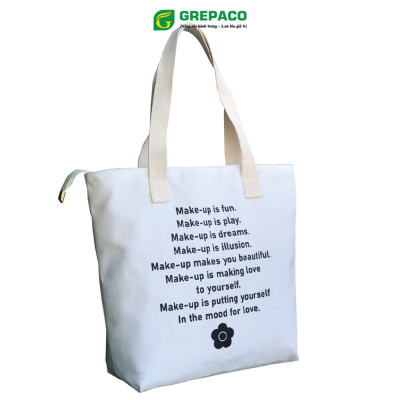 Túi Tote Nữ Grepaco Xách Vải Bố Canvas Cao Cấp In Chữ Đẹp Đeo Chéo Vai Có Khóa Kéo Nhiều Ngăn Dùng Đi Học, Làm Công Sở, Du Lịch Phong Cách Thời Trang Hàn Quốc - Tặng Túi Đựng Mỹ Phẩm