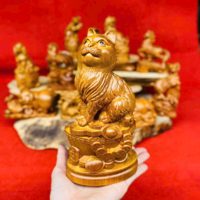 Bộ tượng 12 còn giáp phong thủy bằng gỗ bách xanh thơm nức cao 20cm 