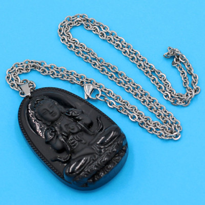 Dây chuyền phật Như Lai Đại Nhật - thạch anh đen 5cm DITTEN5 - dây inox - tuổi Mùi, Thân