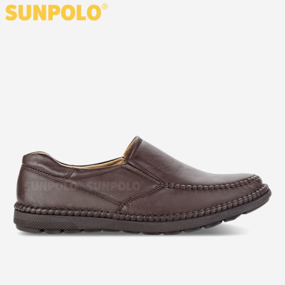 Giày mọi nam da bò đế cao su mũi tròn SUNPOLO MOI015 có big size 45 46
