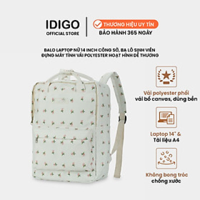 Balo đựng laptop 14 inch, ba lô sinh viên đựng máy tính vải polyester hoạt hình dễ thương IDIGO FBP6 - 3393