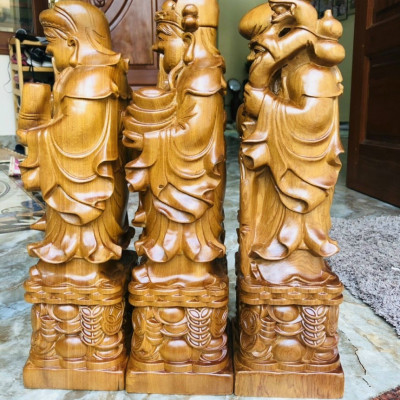 Tượng phật tam đa phúc lộc thọ gỗ bách xanh thơm nức kt cao 40