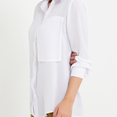 Áo sơ mi nữ cotton tay dài, có túi Maxivic, La Mộc - LM0122307