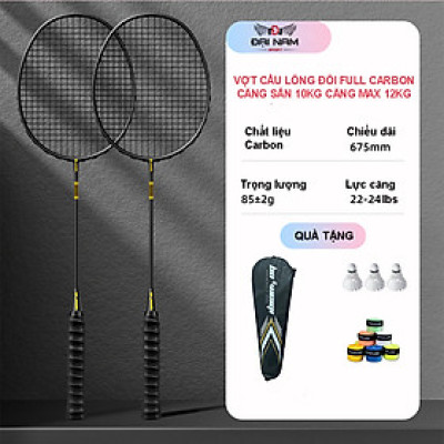 Bộ 2 Vợt Cầu Lông B01 Căng Sẵn 10kg Căng Max 12kg Full Carbon Đại Nam Sport + Tặng 3 Quả Cầu Lông Và Cuốn Cán