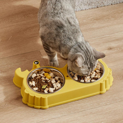 Bát Ăn Đôi Khay Ăn Và Khay Uống Bằng Inox Cho Chó Mèo Hình Con Cua