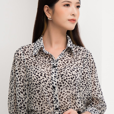 Áo Sơ Mi Voan Nữ Thời Trang Họa Tiết Beo Maxivic, La Mộc - LM72102