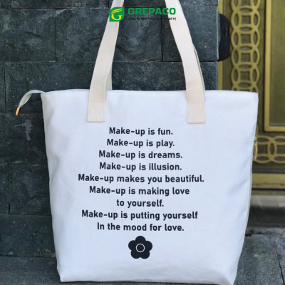 Túi Tote Nữ Grepaco Xách Vải Bố Canvas Cao Cấp In Chữ Đẹp Đeo Chéo Vai Có Khóa Kéo Nhiều Ngăn Dùng Đi Học, Làm Công Sở, Du Lịch Phong Cách Thời Trang Hàn Quốc - Tặng Túi Đựng Mỹ Phẩm