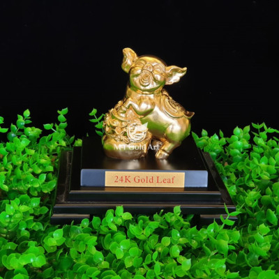 Tượng Heo Tài Lộc Dát Vàng 24K M02 (17x14x22 cm) MT Gold Art- Hàng chính hãng, trang trí nhà cửa, phòng làm việc, quà tặng sếp, đối tác, khách hàng, tân gia, khai trương 