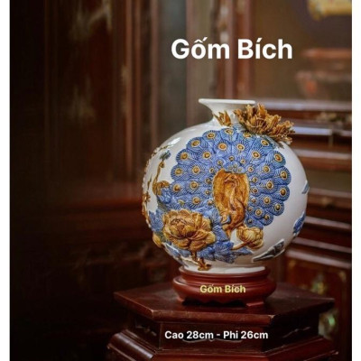 Bình Hút Lộc Công Đào Phú Quý Vinh Hoa Men Màu Bình Phong Thủy Tài Lộc Gốm Sứ Bát Tràng