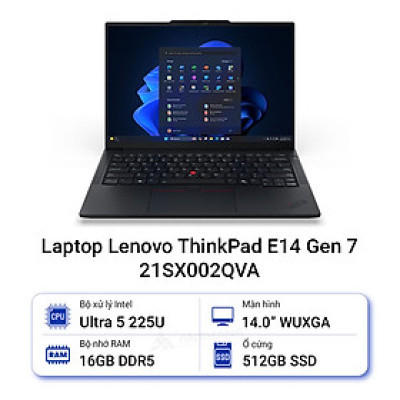 Laptop Lenovo ThinkPad E14 Gen 7 21SX002QVA (Intel Core Ultra 5 225U | 16GB | 512GB | 14 inch WUXGA | Intel Graphics | NoOS | Đen) - HÀNG CHÍNH HÃNG