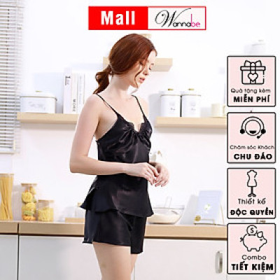 Đồ bộ mặc phi lụa cao cấp WANNABE BSS38 bộ sọt 2 dây cúp 2 lớp tạo độ phồng cúp ngực nữ tính trẻ trung năng động
