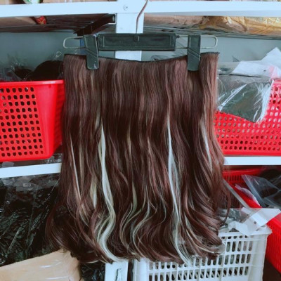 Tóc giả kẹp nữa đầu 6 phím ngắn light bạch kim cao cấp- hình thật