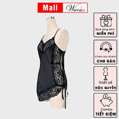 Đầm ngủ phi lụa cao cấp Wannabe DNS15 lai xéo vạt ngắn quyến rũ gợi cảm