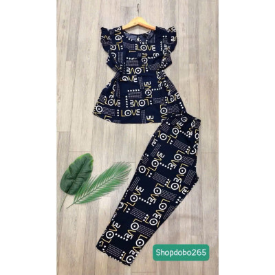 Đồ bộ nữ,đồ ngủ mặc nhà lửng 9 tấc tay cánh tiên vải lanh BL 52 họa tiết dễ thương size 51-70kg.