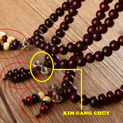 Combo Vòng đeo tay Chuỗi 108 hạt gỗ tự nhiên, Phong cách Phật Giáo, thắt nơ, đính Kim Cang Chùy, Kèm túi Nhung.