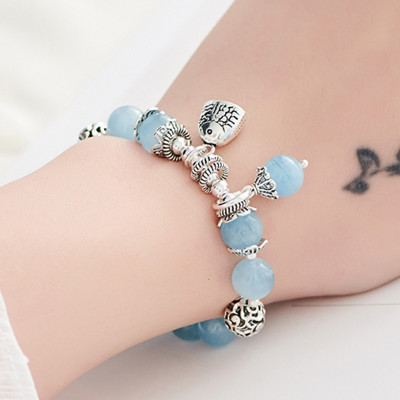 Vòng tay đá Aquamarine phối charm chuông bạc size hạt 10mm mệnh thủy, mộc - Ngọc Quý Gemstones