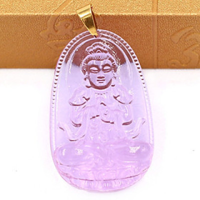 Mặt dây chuyền phật Đại Nhật Như Lai pha lê tím 5cm - Phật bản mệnh tuổi Mùi, Thân