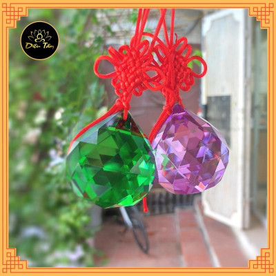 Quả cầu treo pha lê phong thuỷ đa giác nhiều màu có dây treo tâm kết 