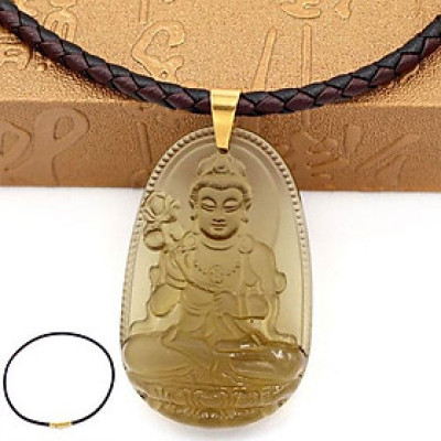 Vòng cổ dây da Đại Thế Chí Bồ Tát đá Obsidian 5cm - phật bản mệnh tuổi Mùi, tuổi Thân