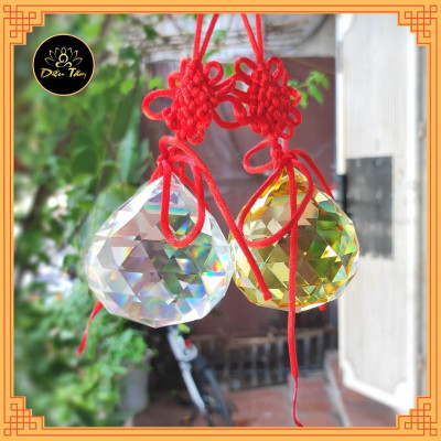 Quả cầu treo pha lê phong thuỷ đa giác nhiều màu có dây treo tâm kết 