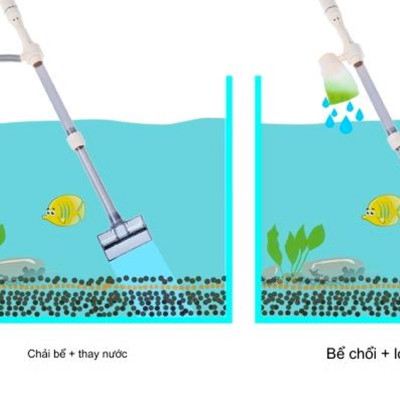 Máy hút cặn đáy vệ sinh đáy bể cá AS 615B chạy pin / điện cao cấp. BH uy tín