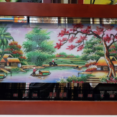 Lịch vạn niên tranh đá quý đèn led ,Ngôi nhà ven suối- 2060