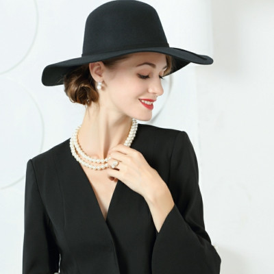 Mũ chống nắng rộng vành nữ nón đi biển màu đen fedora dona22030810