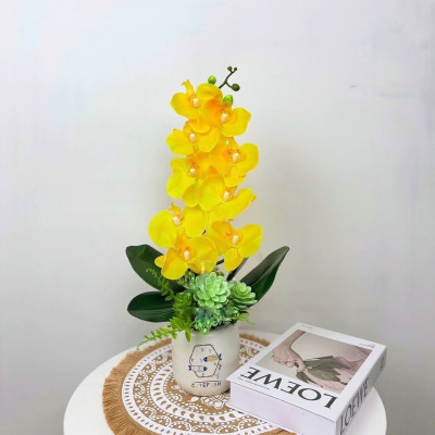 Bình lan hồ điệp giả - kèm chậu đầy đủ phụ kiện - Cây giả, hoa lụa Decor trang trí nhà cửa